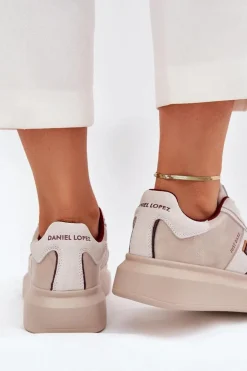 Skórzane Damskie Sneakersy Na Platformie Daniel Lopez Just Dare SS2D4003 Beżowe