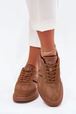 Skórzane Damskie Sneakersy Na Platformie Daniel Lopez Just Dare SS2D4005 Brązowe