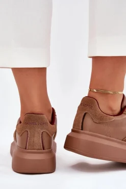 Skórzane Damskie Sneakersy Na Platformie Daniel Lopez Just Dare SS2D4005 Brązowe