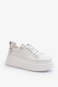 Skórzane Damskie Sneakersy Z Bransoletą CheBello 4406 Białe