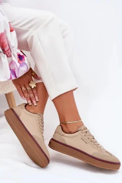 Skórzane Damskie Sneakersy Daniel Lopez Just Dare SS2D4007 Beżowe