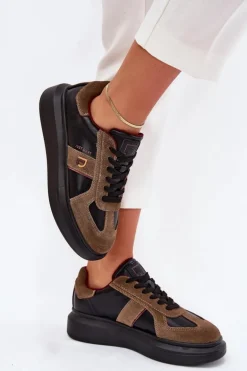 Skórzane Damskie Sneakersy Na Platformie Daniel Lopez Just Dare SS2D4001 Czarne