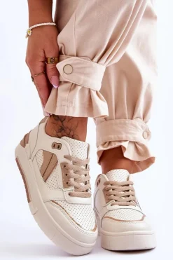 Skórzane Damskie Sportowe Buty Beżowe Nancey