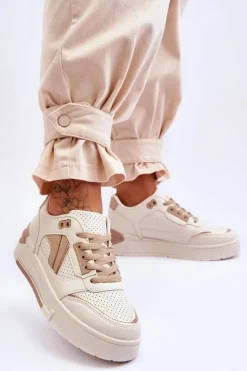 Skórzane Damskie Sportowe Buty Beżowe Nancey