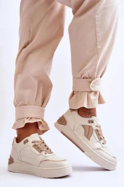 Skórzane Damskie Sportowe Buty Beżowe Nancey