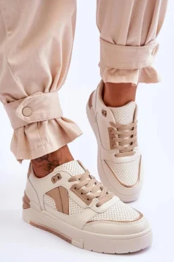 Skórzane Damskie Sportowe Buty Beżowe Nancey