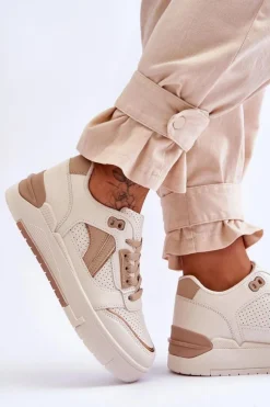 Skórzane Damskie Sportowe Buty Beżowe Nancey