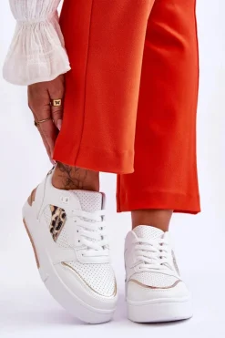 Skórzane Damskie Sportowe Buty W Cętki Białe Nancey