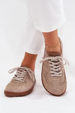 Skórzane Damskie Trampki Barefoot Zazoo N1277S2 Beżowe