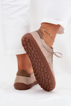 Skórzane Damskie Trampki Barefoot Zazoo N1277S2 Beżowe