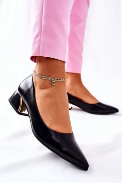 Skórzane Eleganckie Czółenka Czarne Samira