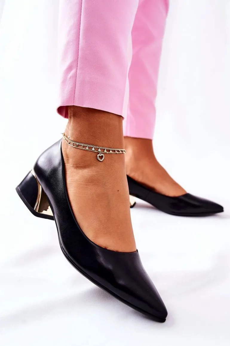 Skórzane Eleganckie Czółenka Czarne Samira