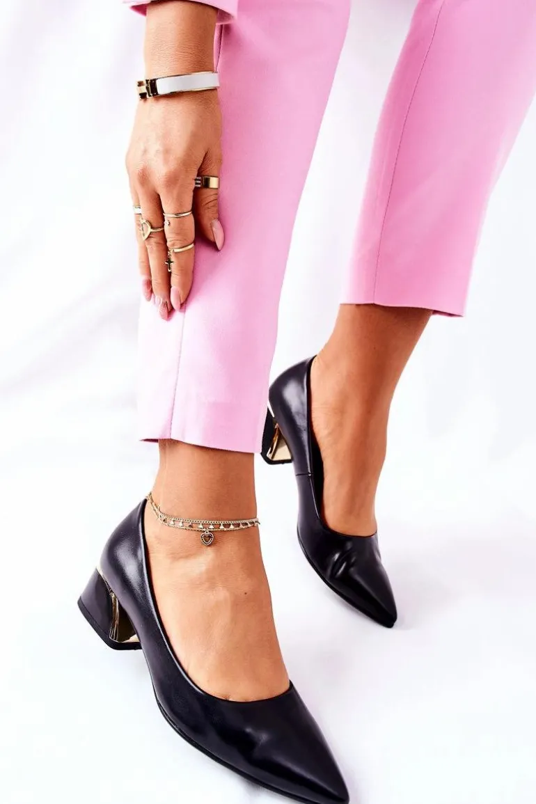 Skórzane Eleganckie Czółenka Czarne Samira