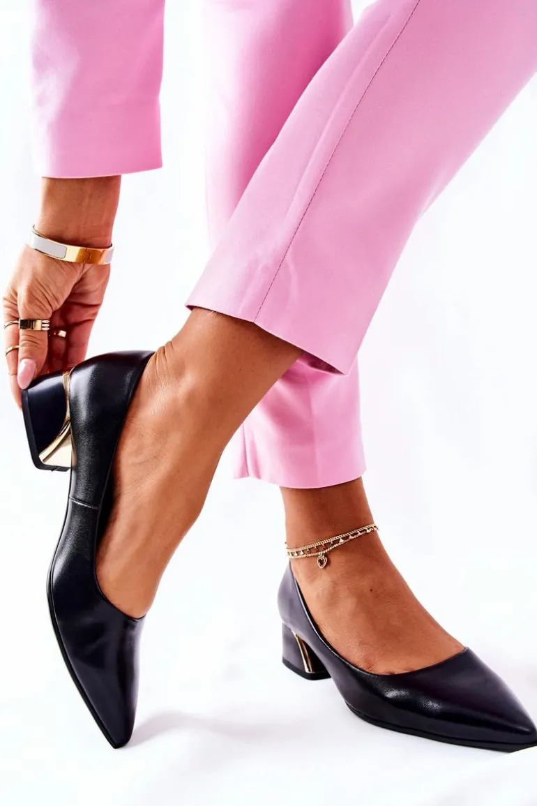 Skórzane Eleganckie Czółenka Czarne Samira