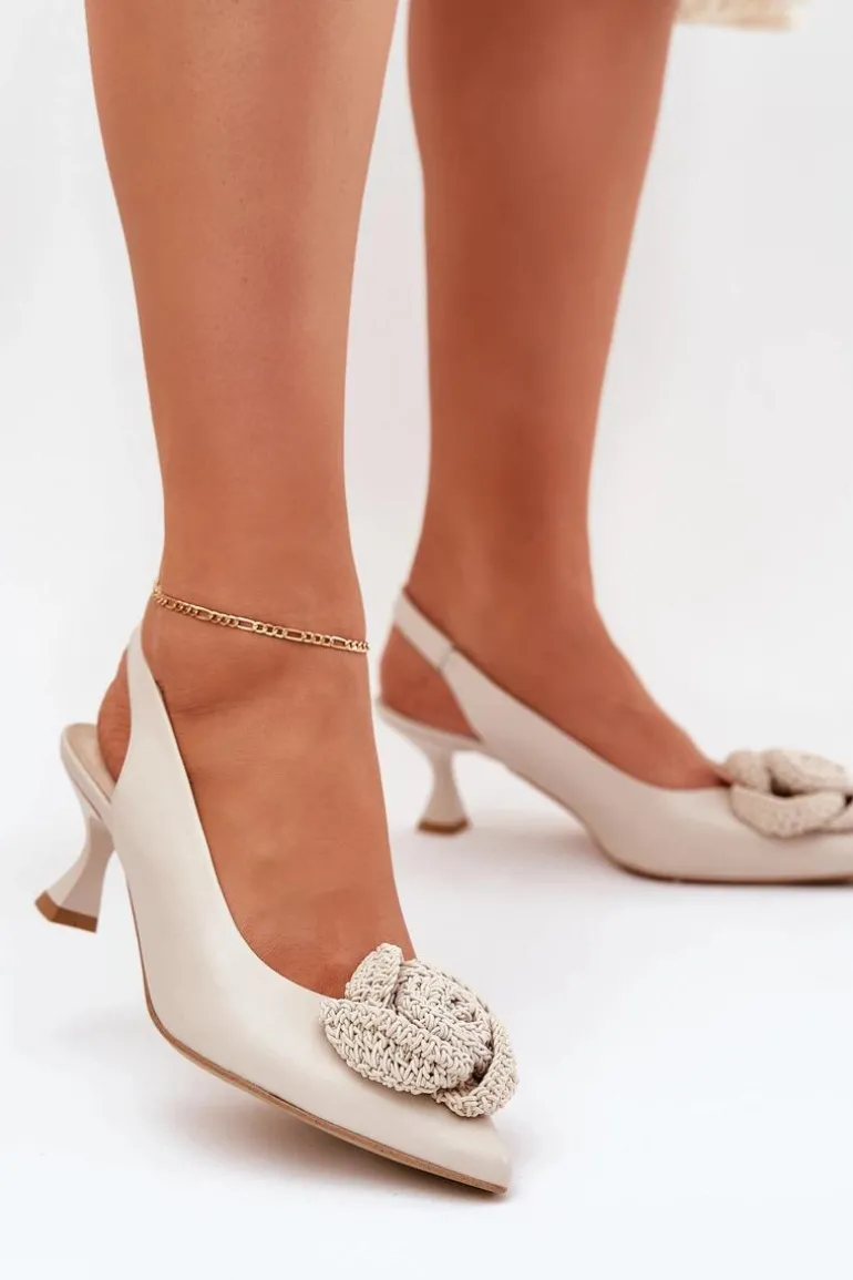 Skórzane Eleganckie Czółenka Na Szpilce CheBello 4666 Beżowe