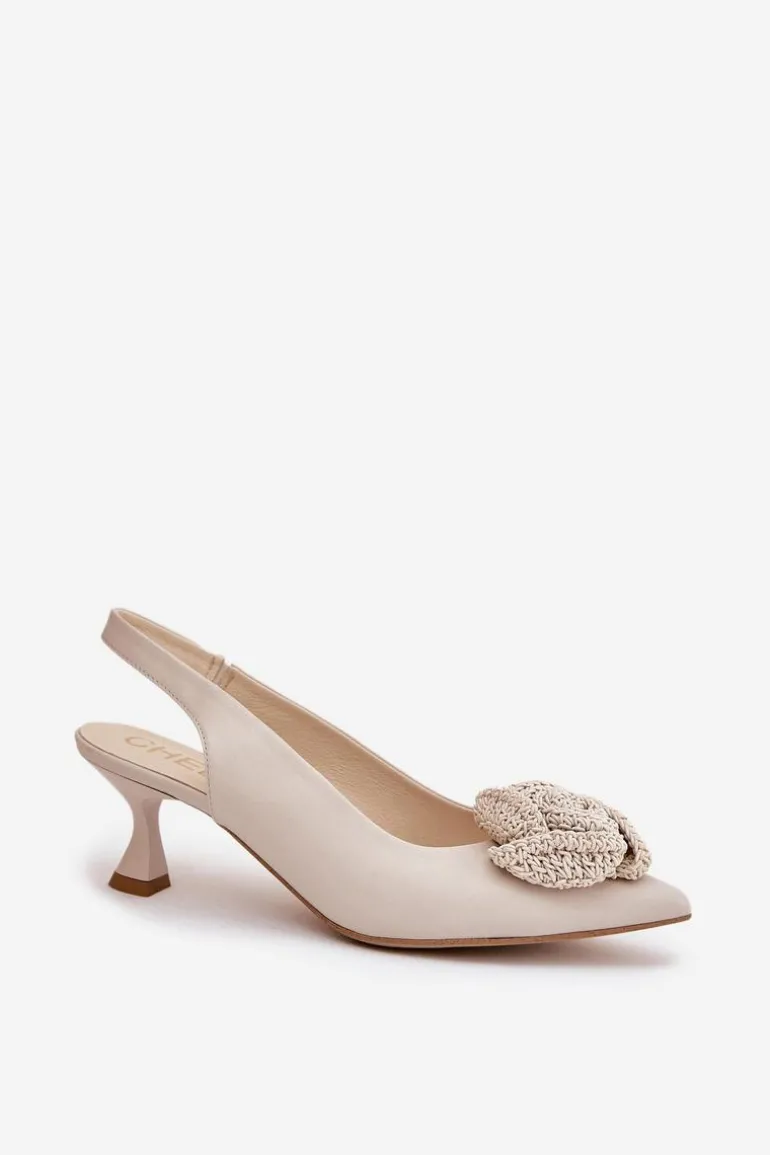 Skórzane Eleganckie Czółenka Na Szpilce CheBello 4666 Beżowe