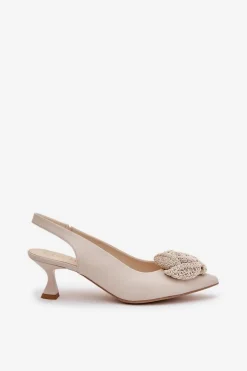 Skórzane Eleganckie Czółenka Na Szpilce CheBello 4666 Beżowe