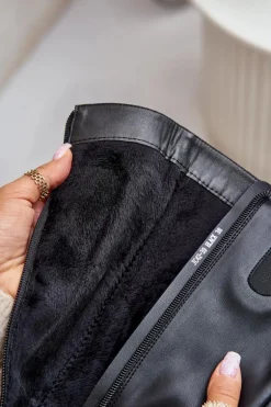 Skórzane Eleganckie Kozaki Na Słupku Ocieplane D&A JC42-39 Czarne