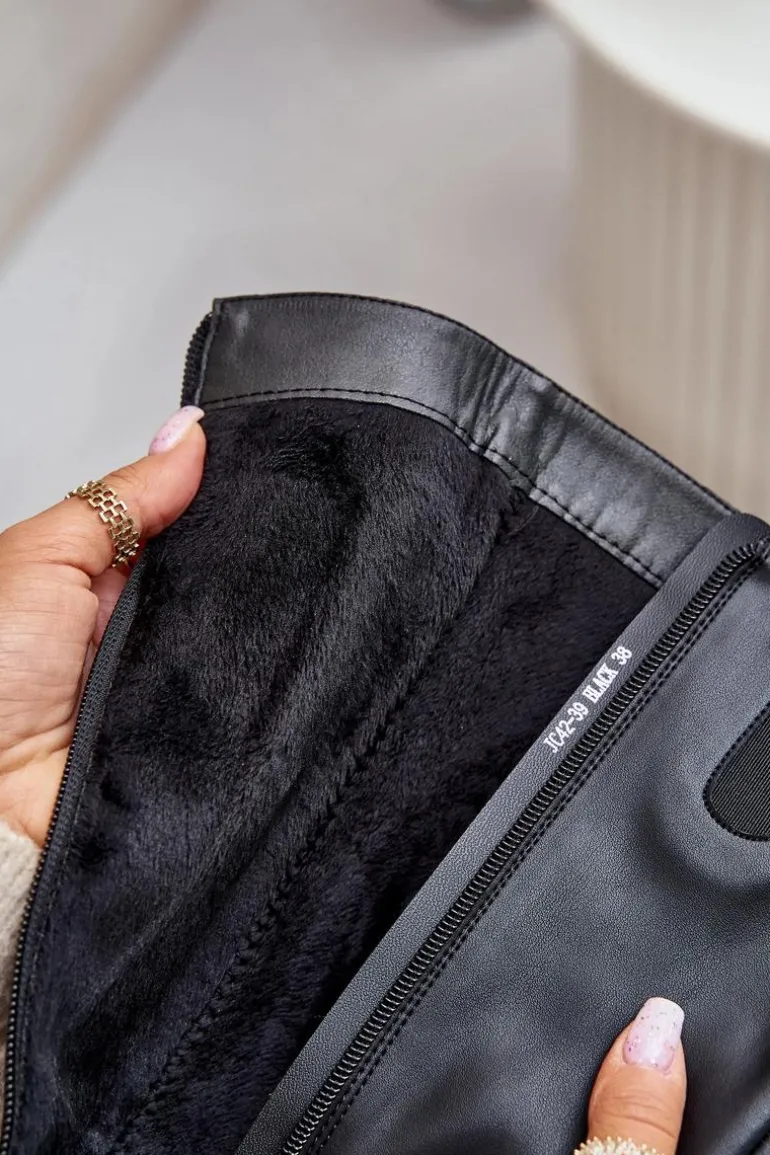 Skórzane Eleganckie Kozaki Na Słupku Ocieplane D&A JC42-39 Czarne