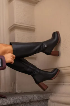 Skórzane Eleganckie Kozaki Na Słupku Ocieplane D&A JC42-39 Czarne