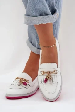 Skórzane Eleganckie Mokasyny Na Płaskim Obcasie S.Barski LR51-768 Białe