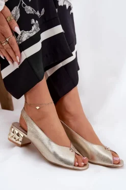 Skórzane Eleganckie Sandały Damskie CheBello 4724 Złote