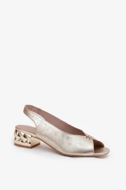 Skórzane Eleganckie Sandały Damskie CheBello 4724 Złote