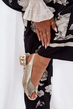 Skórzane Eleganckie Sandały Damskie CheBello 4724 Złote