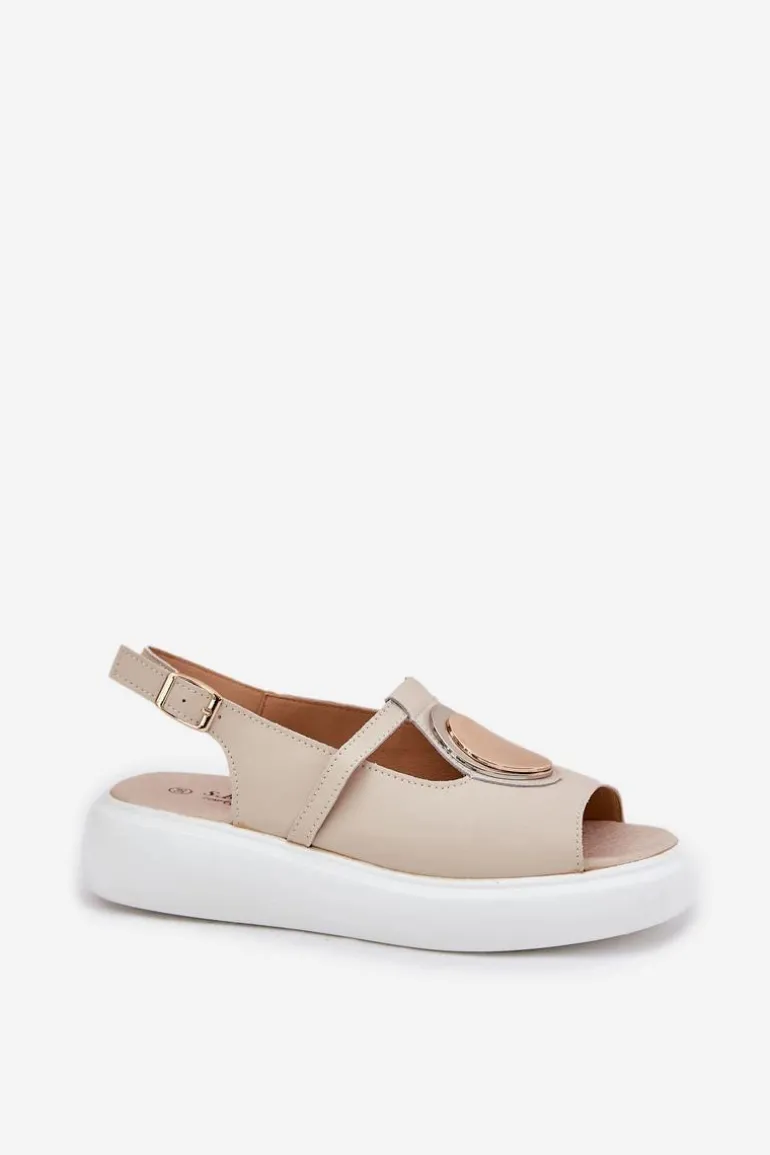 Skórzane Eleganckie Sandały Damskie S.Barski GR51-603 Beżowe