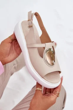 Skórzane Eleganckie Sandały Damskie S.Barski GR51-603 Beżowe