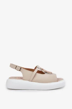 Skórzane Eleganckie Sandały Damskie S.Barski GR51-603 Beżowe