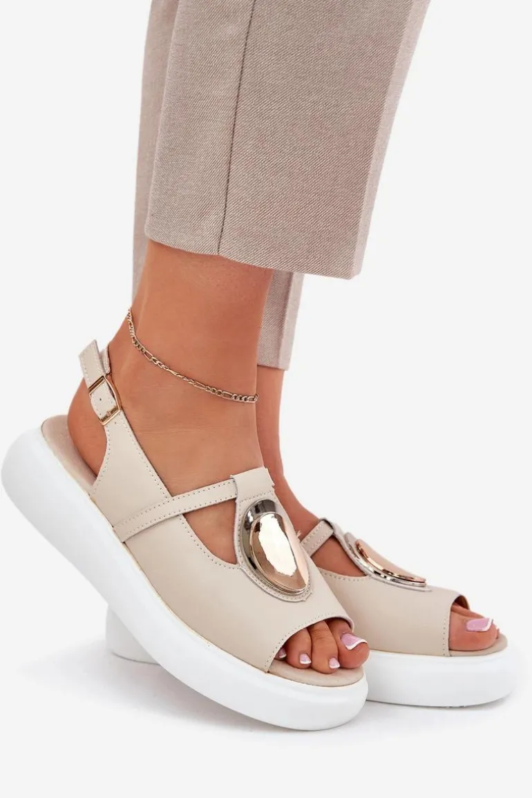 Skórzane Eleganckie Sandały Damskie S.Barski GR51-603 Beżowe