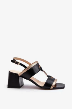 Skórzane Eleganckie Sandały Na Klocku Laura Messi 2768 Czarne