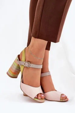Skórzane Eleganckie Sandały Na Słupku Laura Messi 2136 Multikolor
