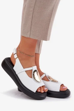 Skórzane Eleganckie Sandały Damskie S.Barski GR51-603 Białe