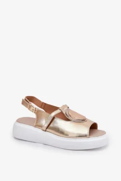 Skórzane Eleganckie Sandały Damskie S.Barski GR51-603 Złote