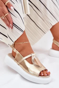 Skórzane Eleganckie Sandały Damskie S.Barski GR51-603 Złote