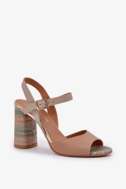 Skórzane Eleganckie Sandały Na Słupku Laura Messi 2136 Ciemnobeżowe