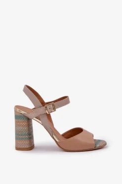 Skórzane Eleganckie Sandały Na Słupku Laura Messi 2136 Ciemnobeżowe