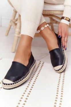 Skórzane Espadryle Na Plecionej Podeszwie Big Star HH274505 Czarne