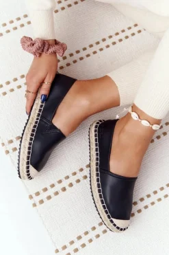 Skórzane Espadryle Na Plecionej Podeszwie Big Star HH274505 Czarne
