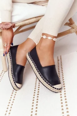 Skórzane Espadryle Na Plecionej Podeszwie Big Star HH274505 Czarne