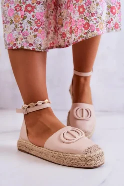 Skórzane Espadryle Z Ozdobą Jasnobeżowe Nells