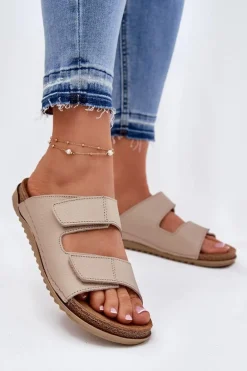 Skórzane Klapki Damskie Inblu AA0005GU Beżowe