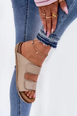 Skórzane Klapki Damskie Inblu AA0005GU Beżowe