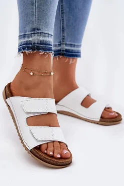 Skórzane Klapki Damskie Inblu AA0005GU Białe