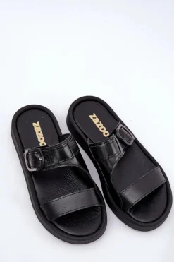 Skórzane Klapki Damskie Na Platformie Zazoo 3024 Czarne