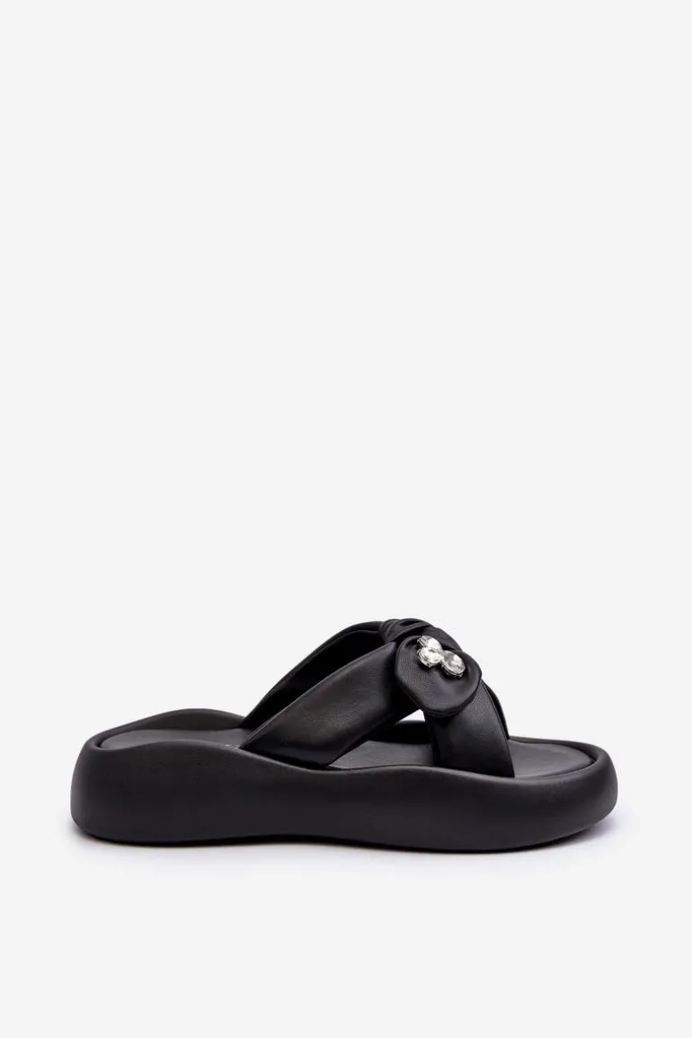 Skórzane Klapki Damskie Na Platformie Czarne GOE NN2N4110