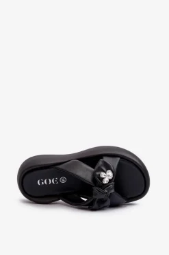 Skórzane Klapki Damskie Na Platformie Czarne GOE NN2N4110