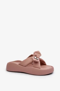 Skórzane Klapki Damskie Na Platformie Różowe GOE NN2N4109